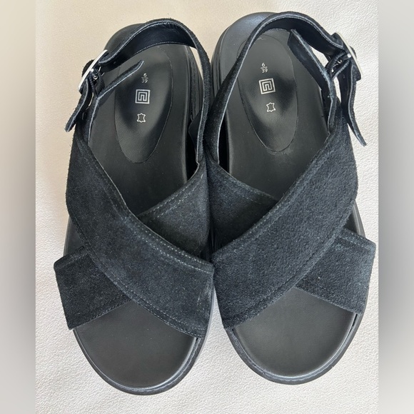 Leather Chunky Cross Strap Sandals black suede - Picture 7 of 15